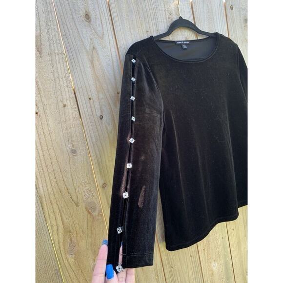 Cable & Gauge Sz Medium Velvet Slit Sleeve Pullover black diamond goth cute - Picture 3 of 8